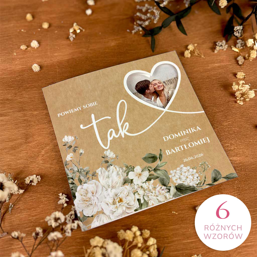 Zaproszenia ślubne ze zdjęciem i wycięciem w kształcie serca – Serafina