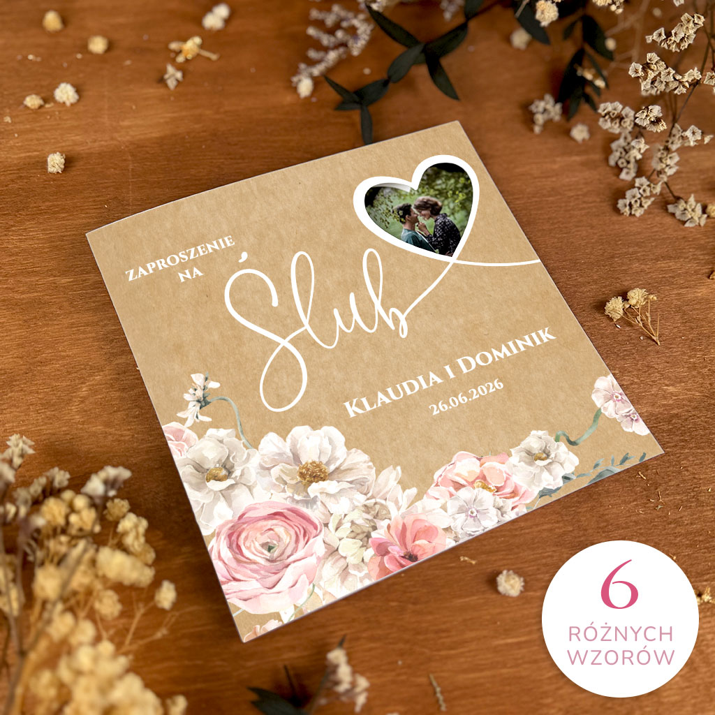 Zaproszenia ślubne ze zdjęciem i wycięciem w kształcie serca - Serafina2