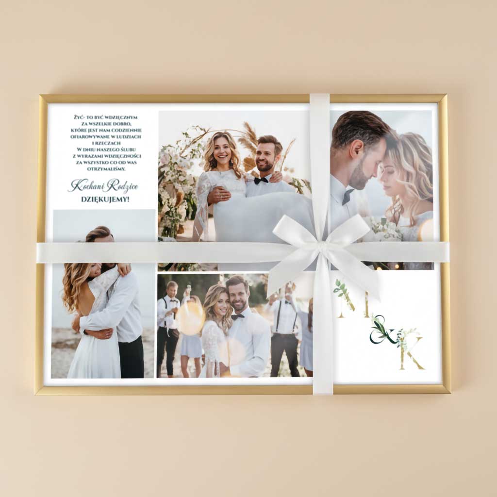 Podziękowania dla Rodziców zdjęcia kolaż - ramka złota A3