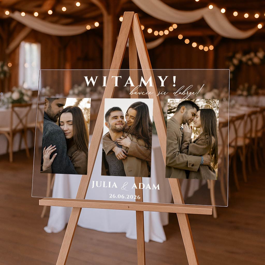 Akrylowa tablica powitalna 50x70cm POZIOM - ze zdjęciem