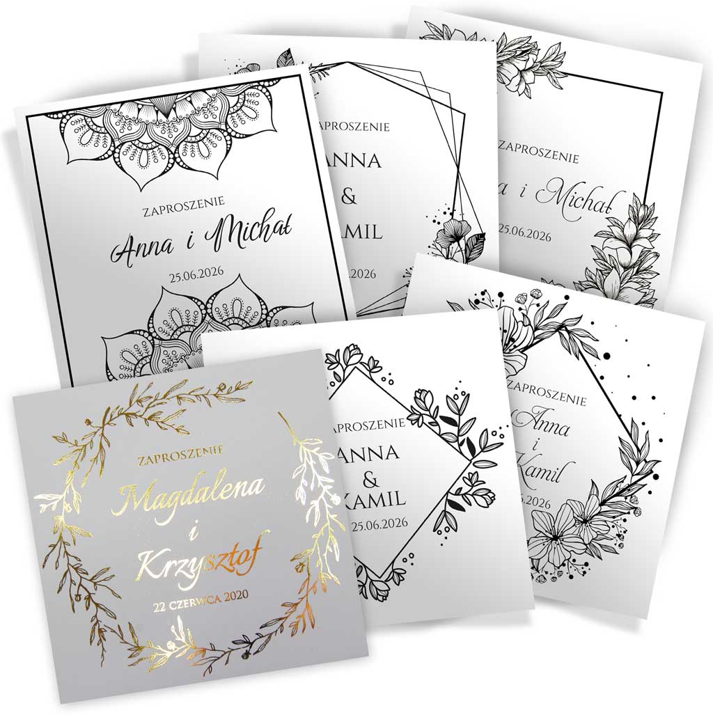 Próbki Złocone Zaproszenia Ślubne Ofelia2 6szt