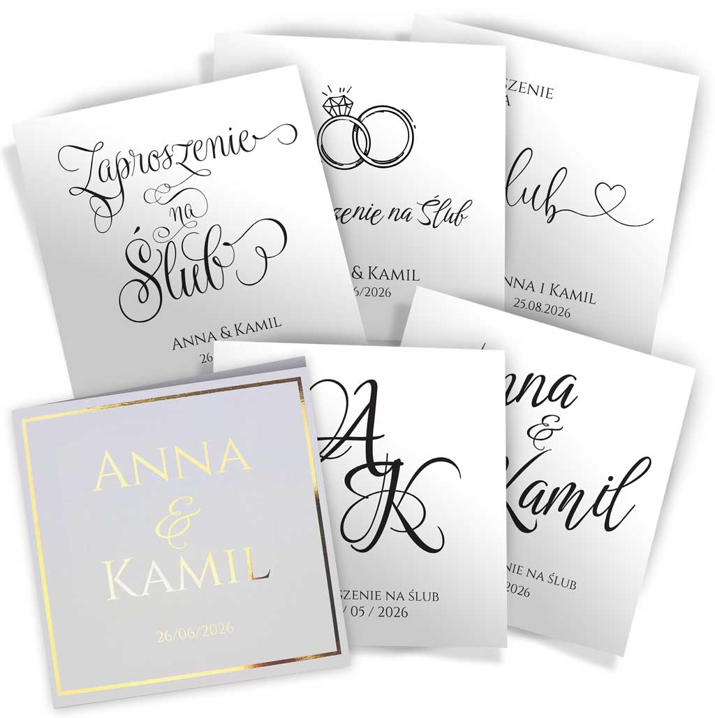 Próbki Złocone Zaproszenia Ślubne Ofelia 6szt