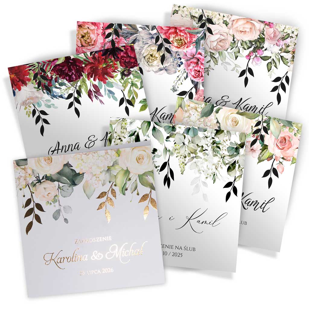 Próbki Złocone Zaproszenia Ślubne Elza 6szt