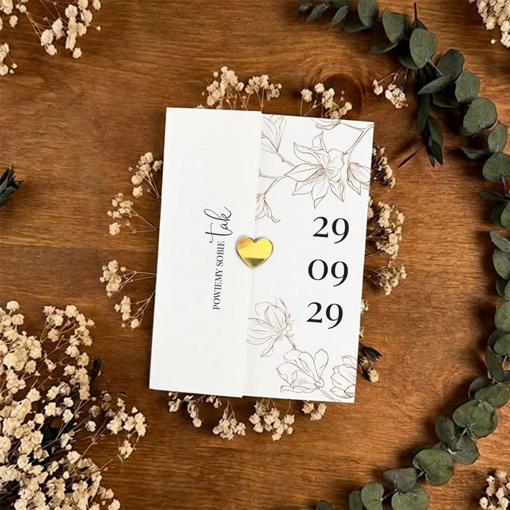 Zaproszenia ślubne ze złotym serduszkiem - Bella