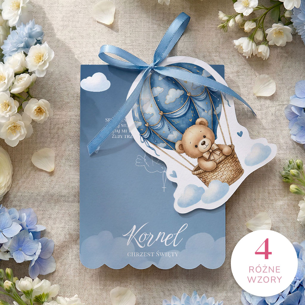 Zaproszenia na chrzest z ozdobnym wycięciem ze wstążką - Lea