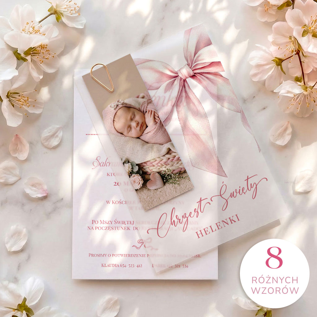 Zaproszenia na chrzest z kalką - Louise
