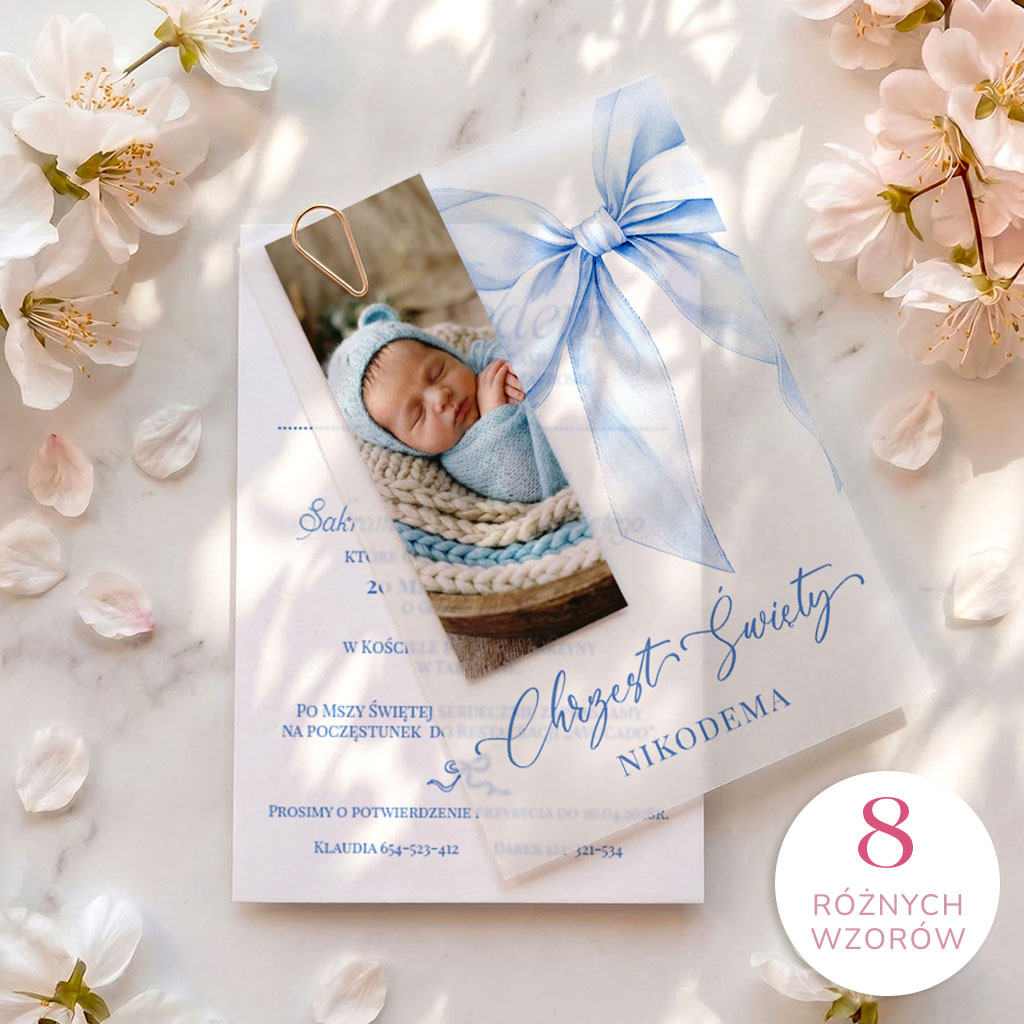 Zaproszenia na chrzest z kalką - Louise