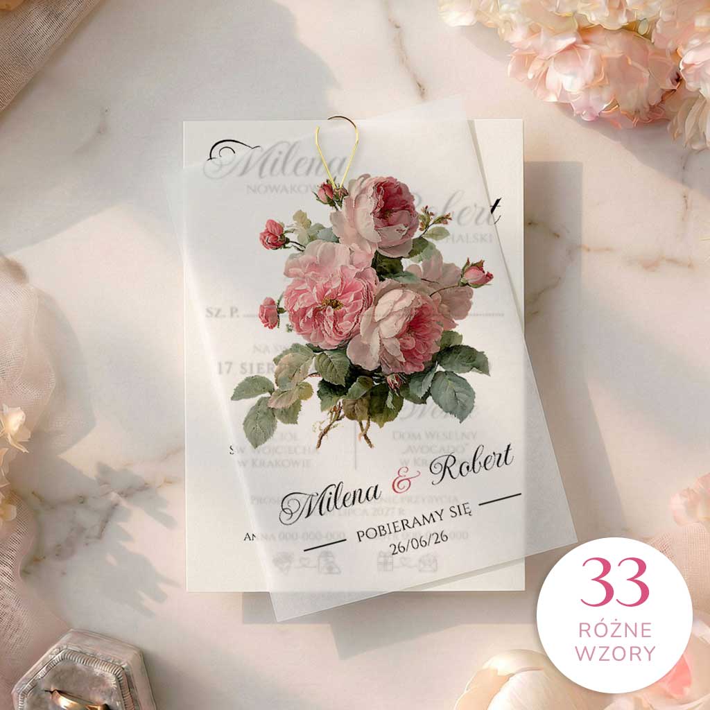 Zaproszenia ślubne kwiatowe z kalką - Paloma