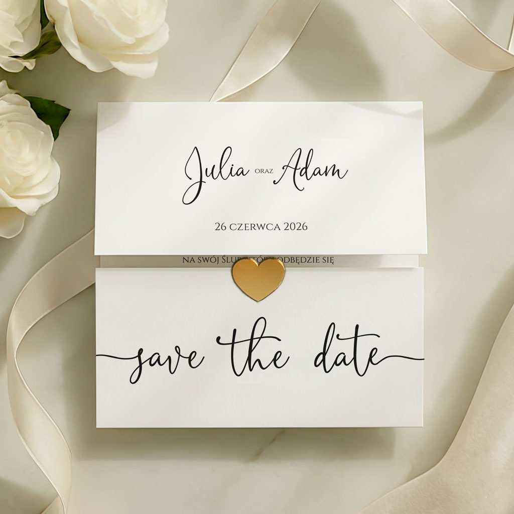 Zaproszenia Ślubne Brama - Dina ze złotym serduszkiem