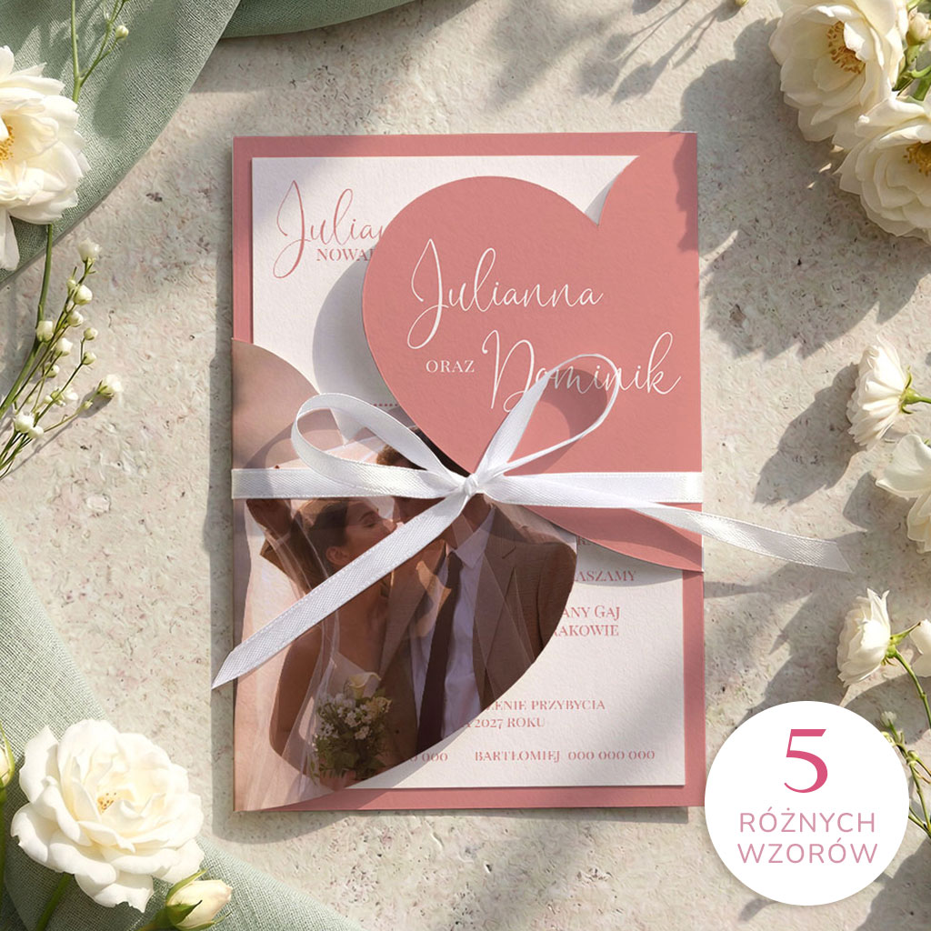 Zaproszenia ślubne serca z wkładką - Koleta