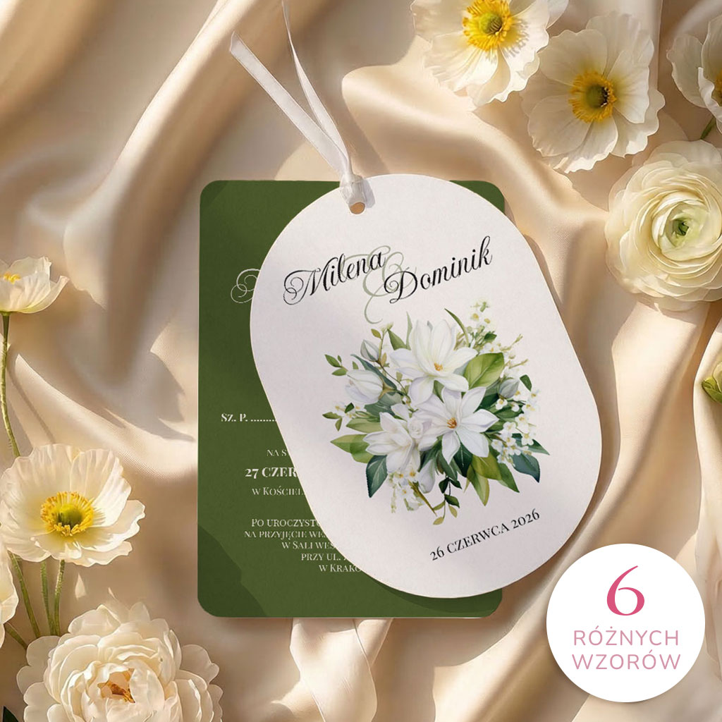 Zaproszenia ślubne owalne ze wstążką - Jowita