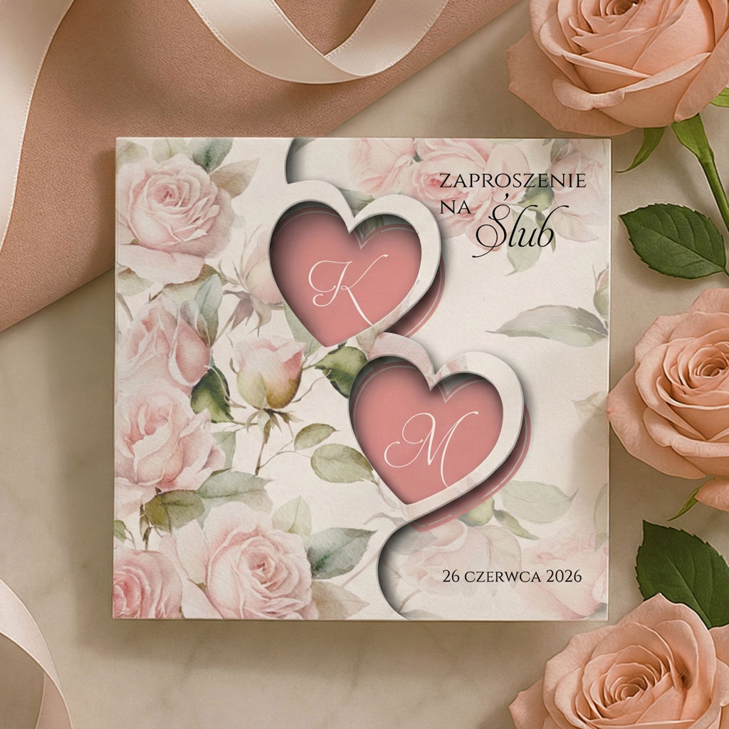 Zaproszenia ślubne wycinane serca - Diana2