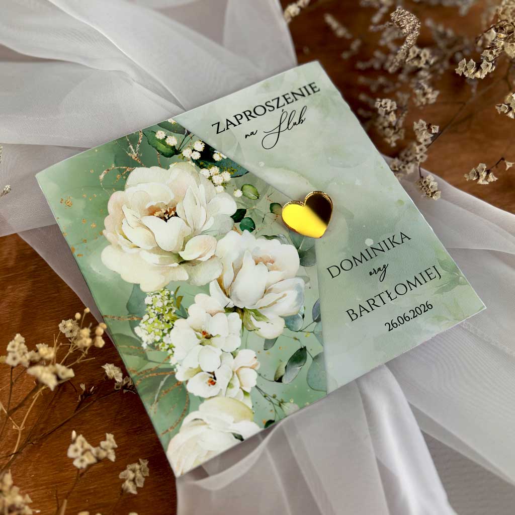 Zaproszenia ślubne składane - Julianna2 - ze złotym serduszkiem