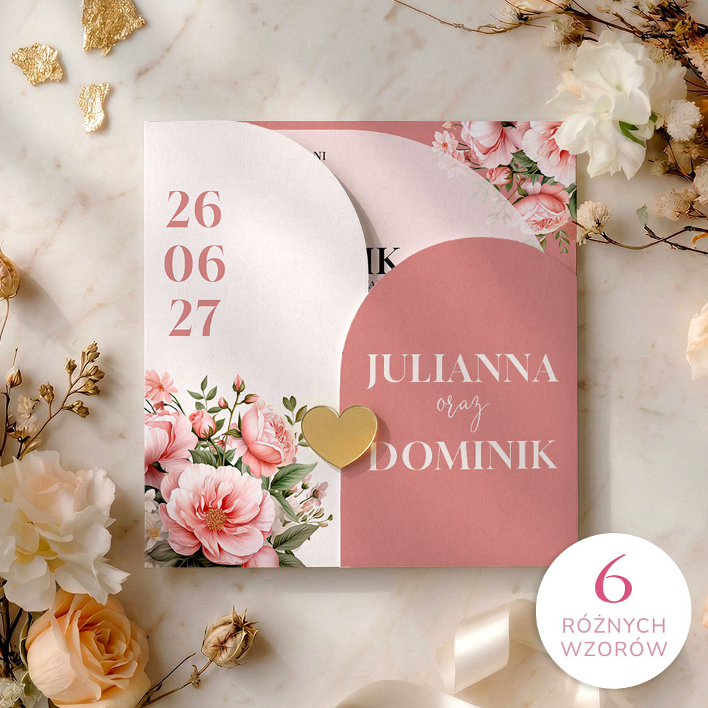 Zaproszenia Ślubne ze złotym serduszkiem - Gloria