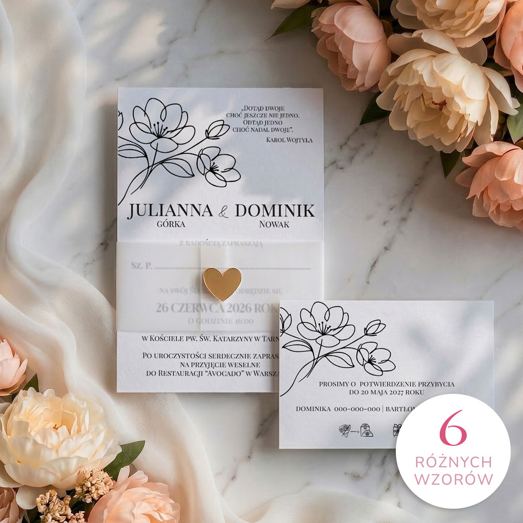 Zaproszenia ślubne z opaską z kalki - Elodie2