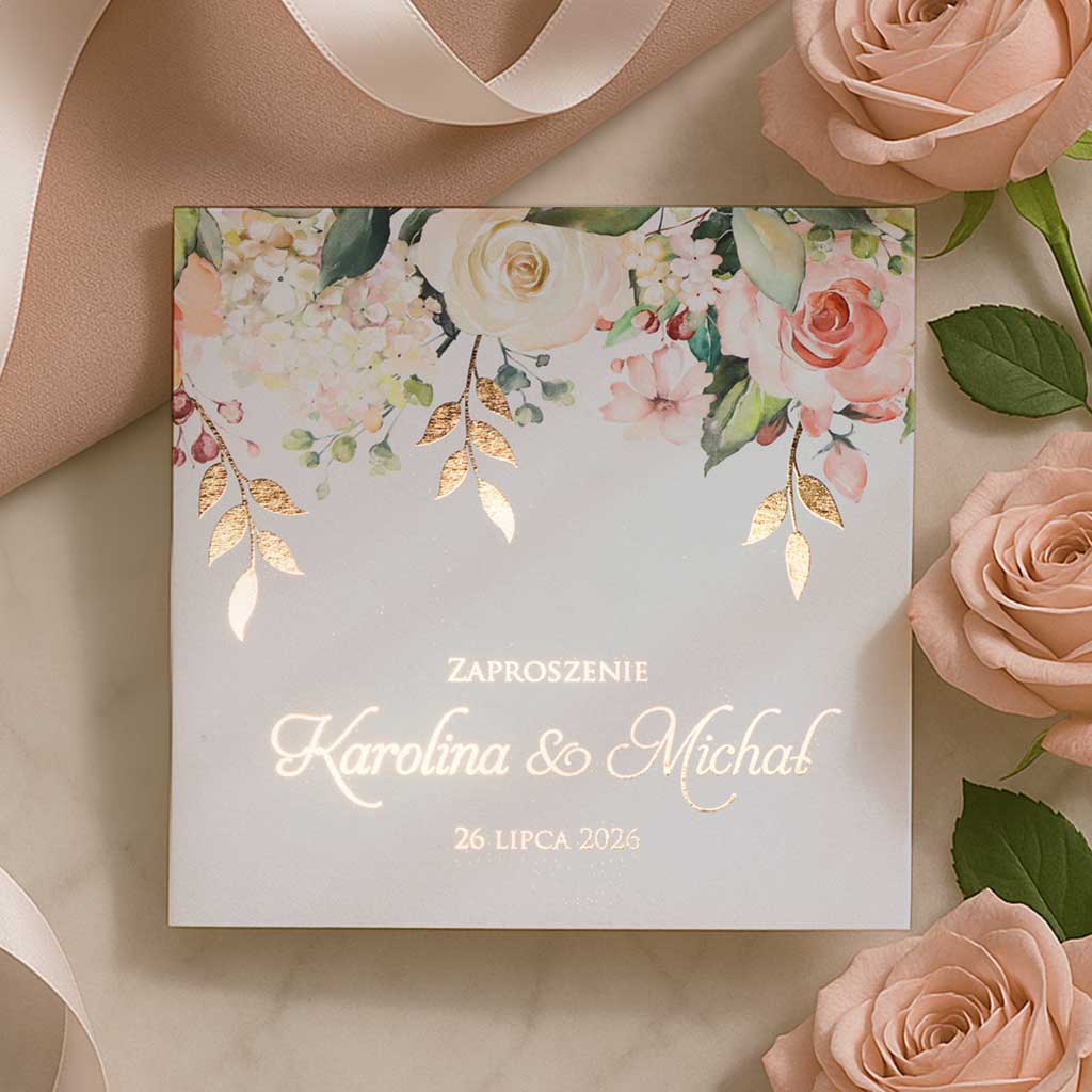 Złocone zaproszenia Ślubne - Elza6