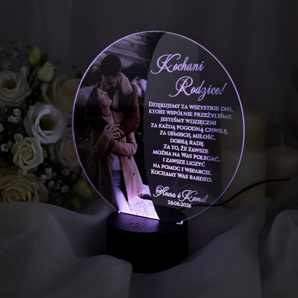 Podświetlane podziękowania dla Rodziców