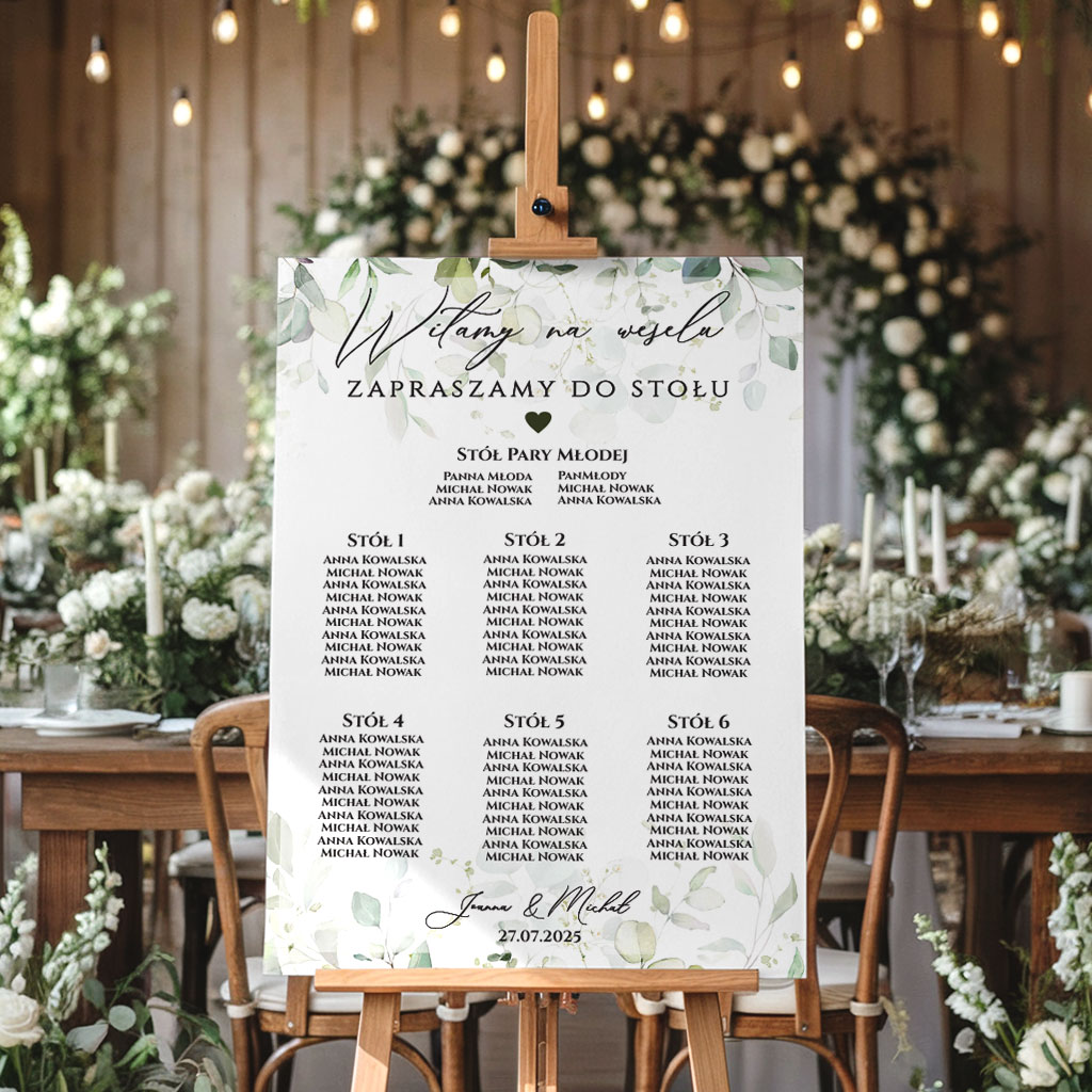 Tablica z usadzeniem gości 50x70cm PION - Eukaliptus