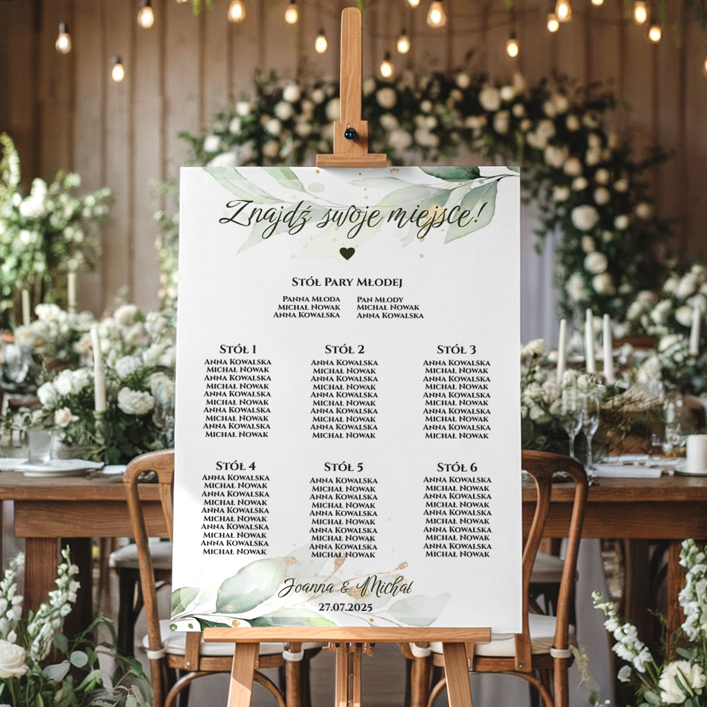 Tablica z usadzeniem gości 50x70cm PION - Eukaliptus