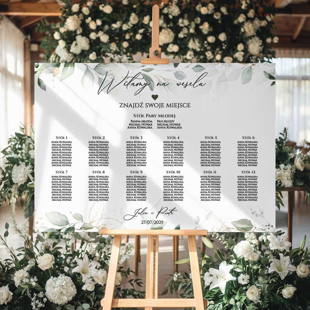 Plan stołów weselny Tablica na wesele 60x90cm - Eukaliptus