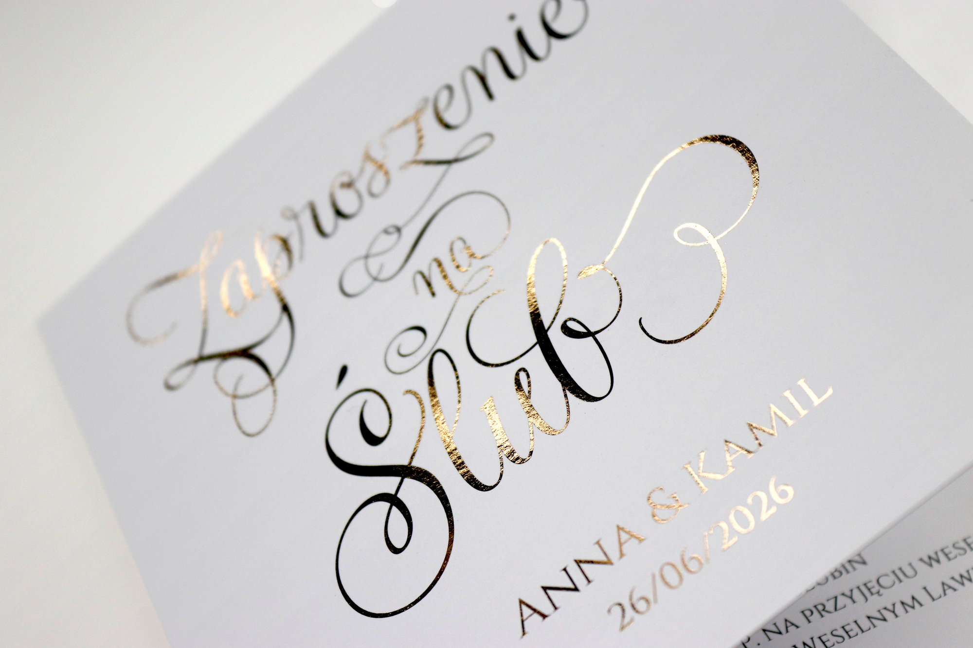 Złocone zaproszenia ślubne Ofelia