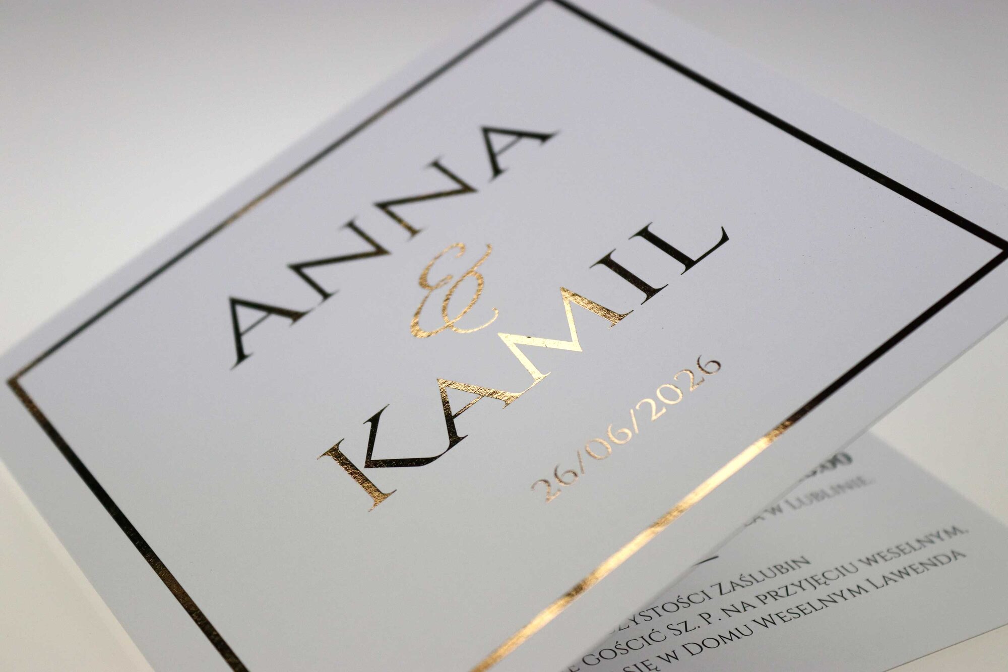 Złocone zaproszenia ślubne Ofelia