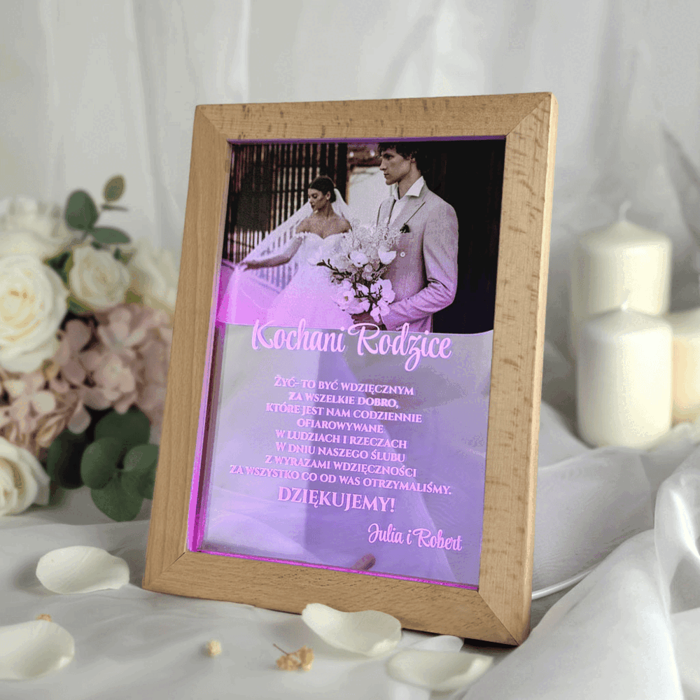 Podświetlane podziękowania dla Rodziców zdjęcia - pleksi A5