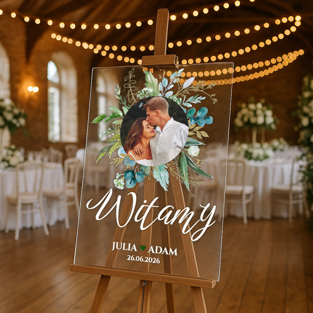 Akrylowa tablica powitalna ze zdjęciem