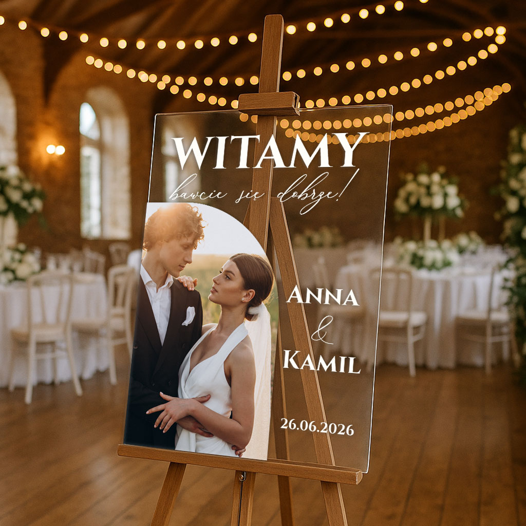 Akrylowa tablica powitalna ze zdjęciem