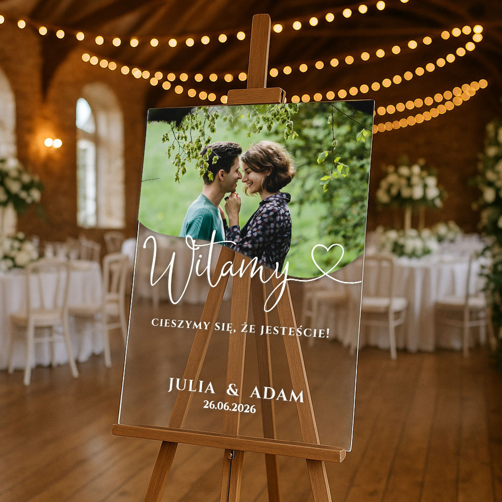 Akrylowa tablica powitalna ze zdjęciem