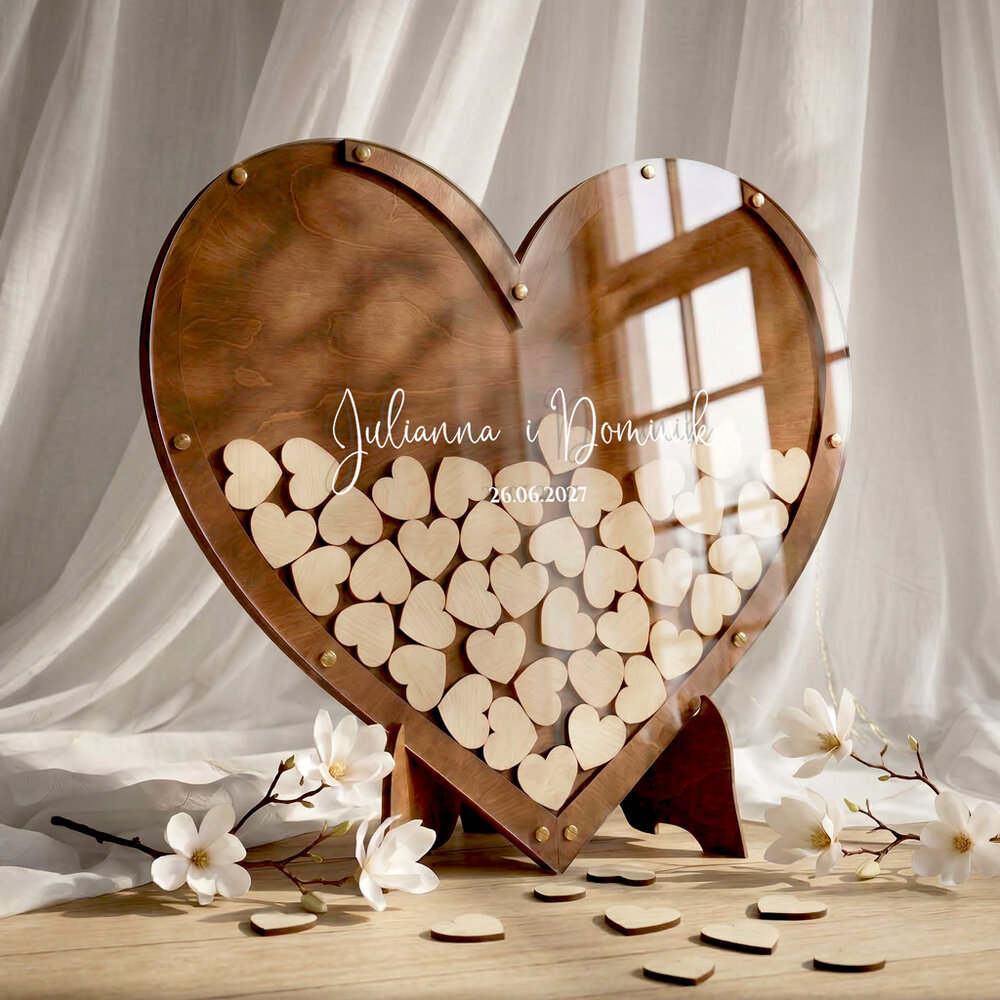 Drewniana księga gości weselnych na wesele - Serce