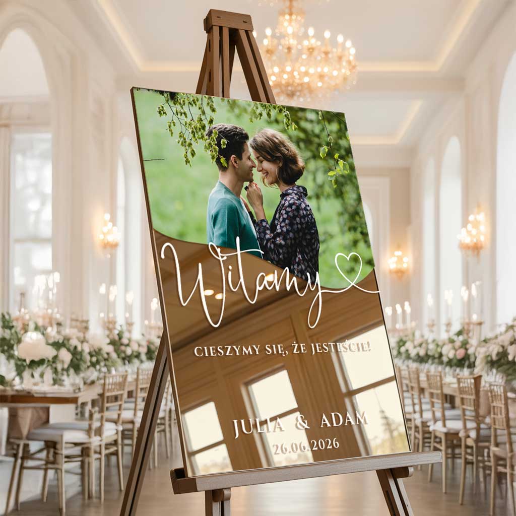 Lustrzana tablica powitalna ze zdjęciem