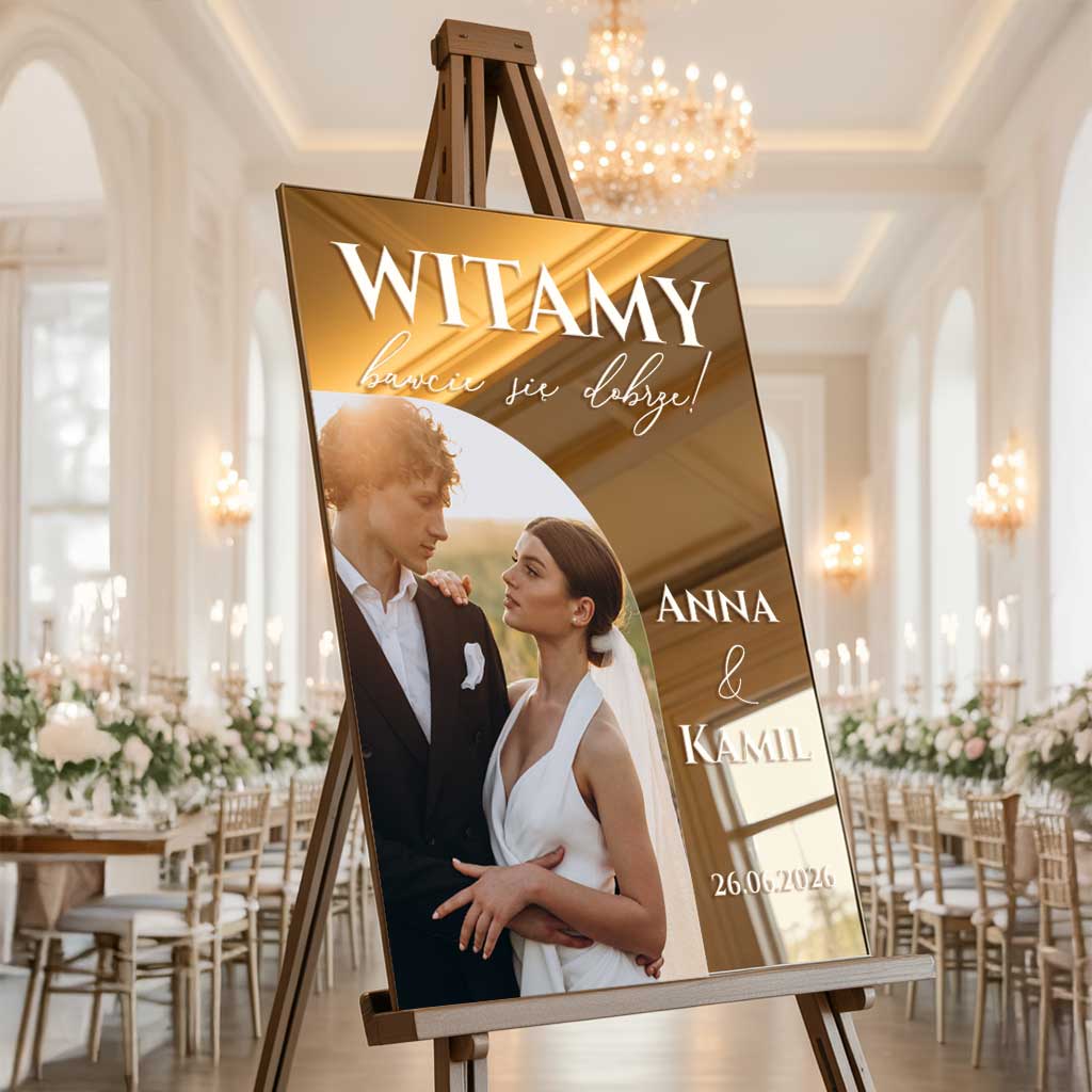 Lustrzana tablica powitalna ze zdjęciem