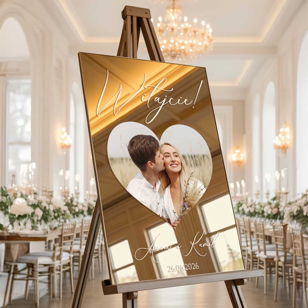 Lustrzana tablica powitalna ze zdjęciem