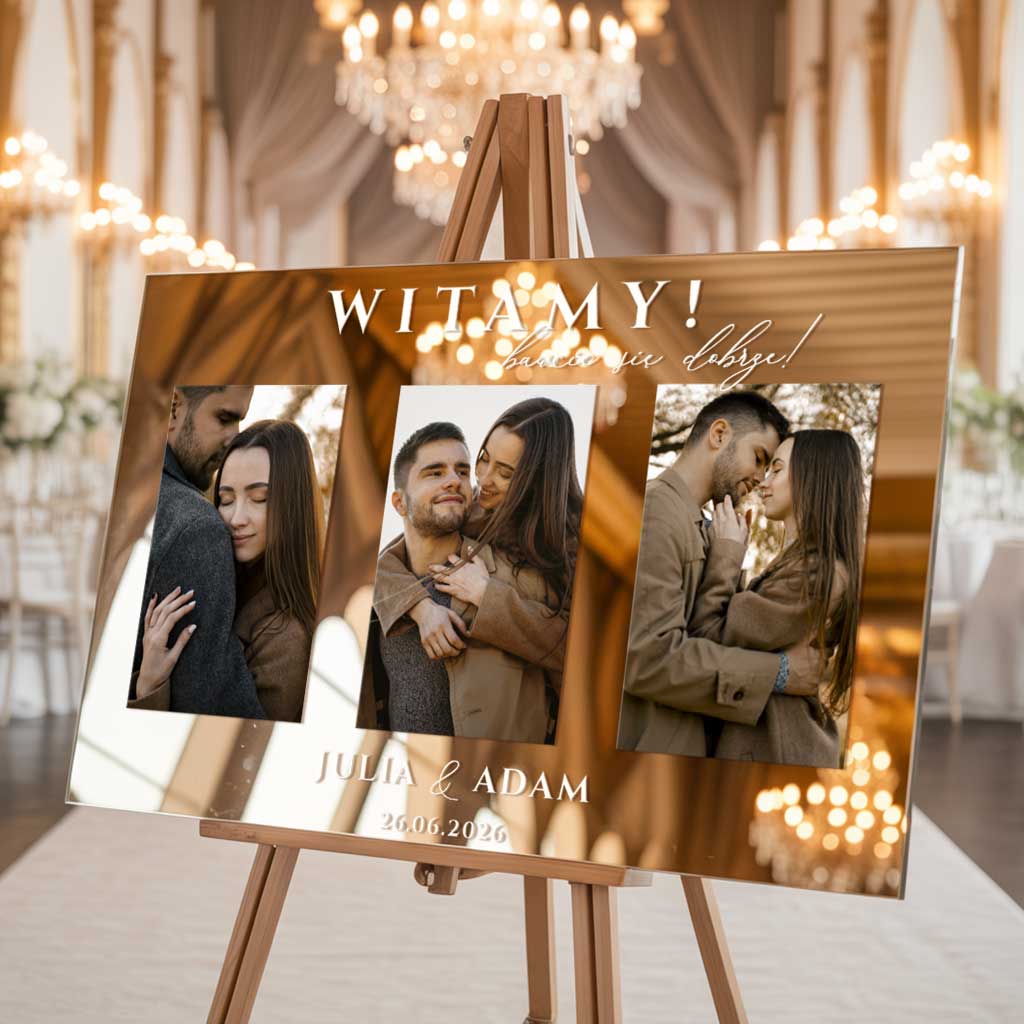 Lustrzana tablica powitalna ze zdjęciem
