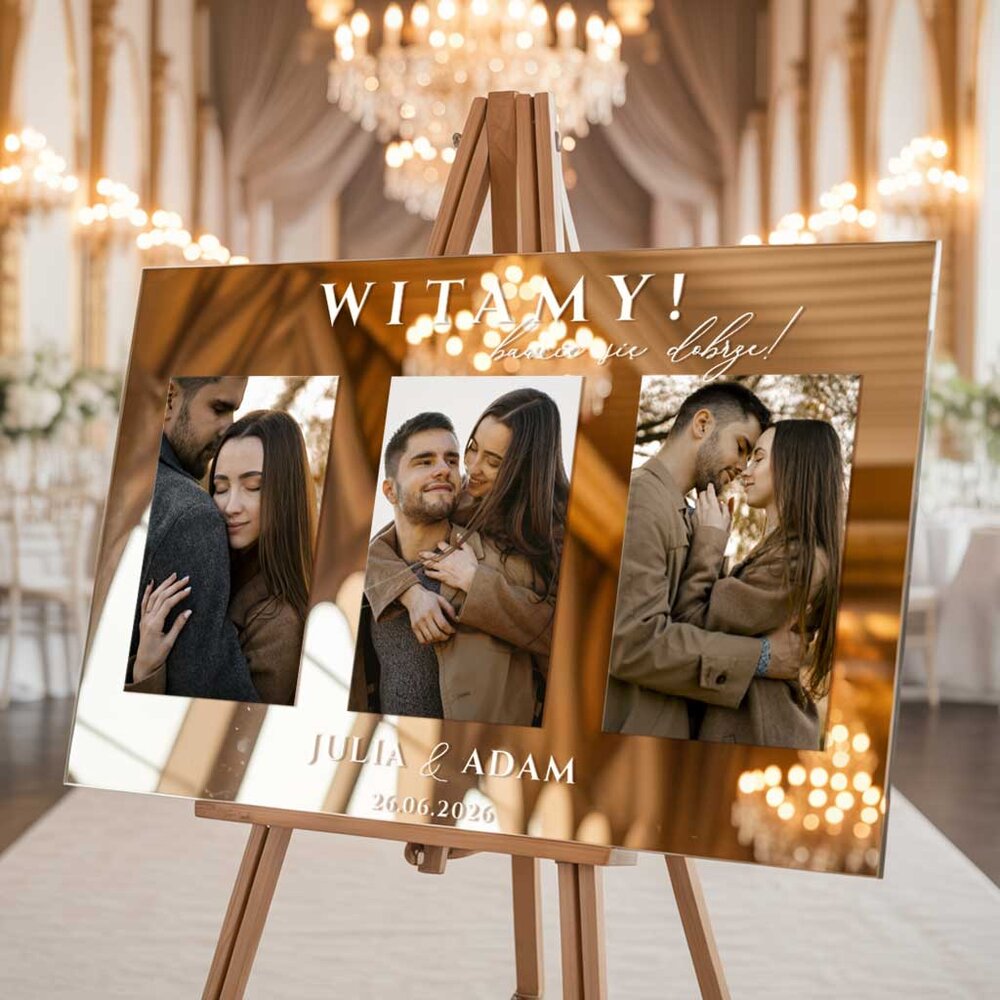 Lustrzana tablica powitalna 90x60cm POZIOM - ze zdjęciem