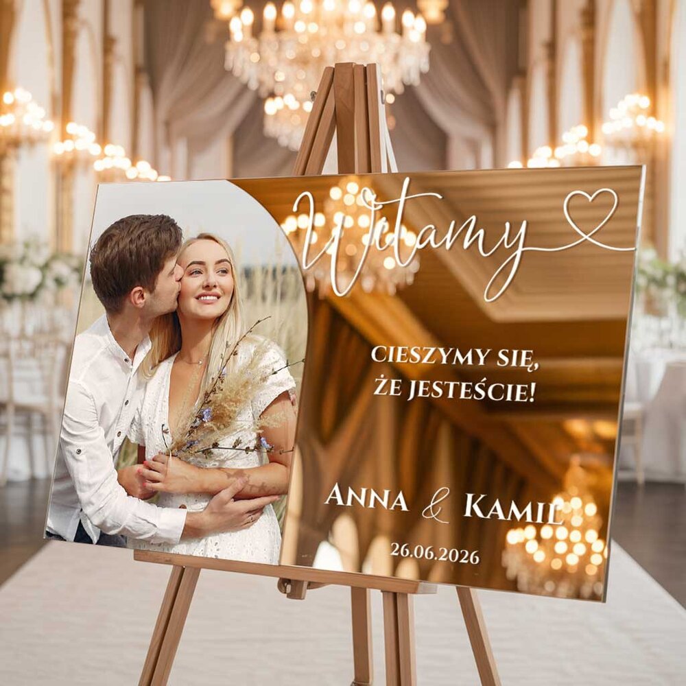 Lustrzana tablica powitalna 90x60cm POZIOM - ze zdjęciem