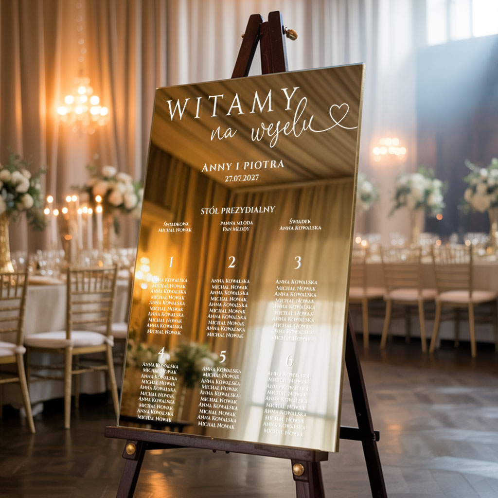 Lustrzana tablica z usadzeniem gości Napisy