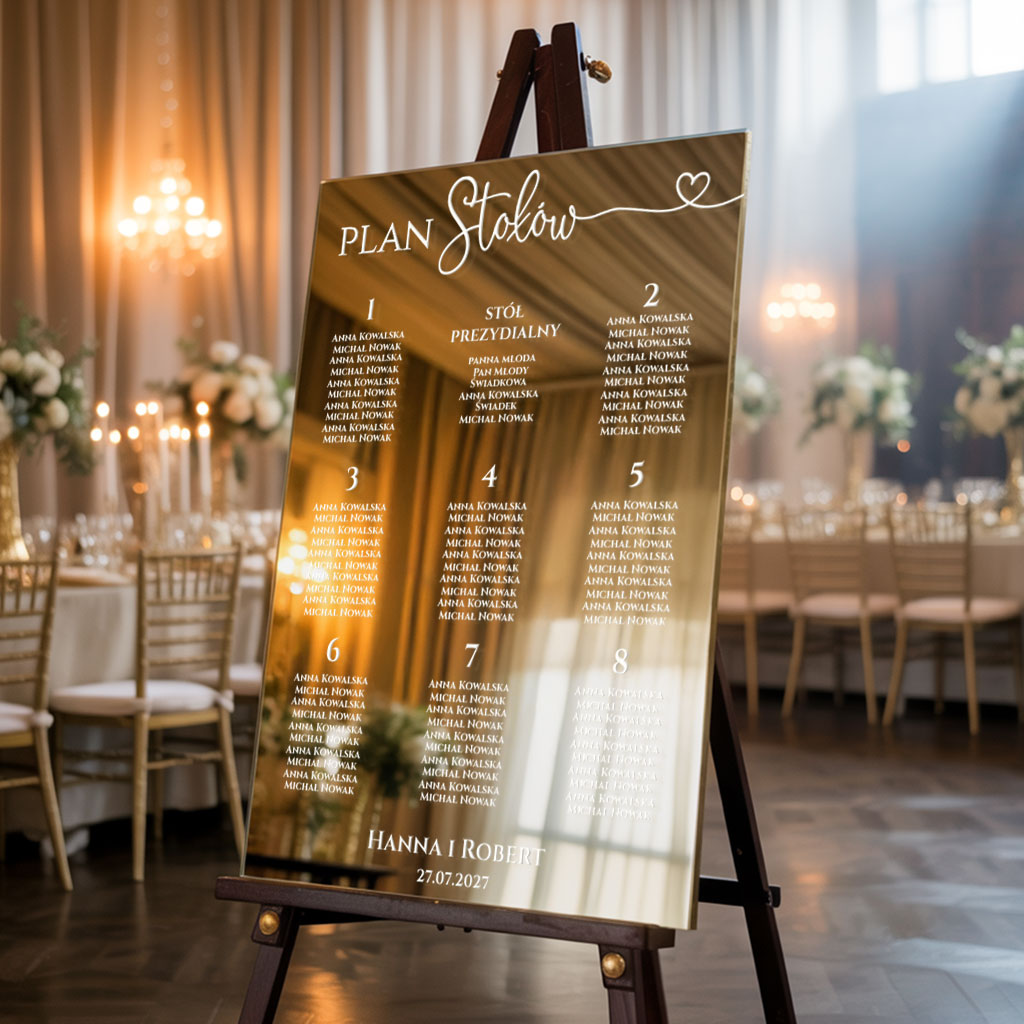 Lustrzana tablica z usadzeniem gości Napisy