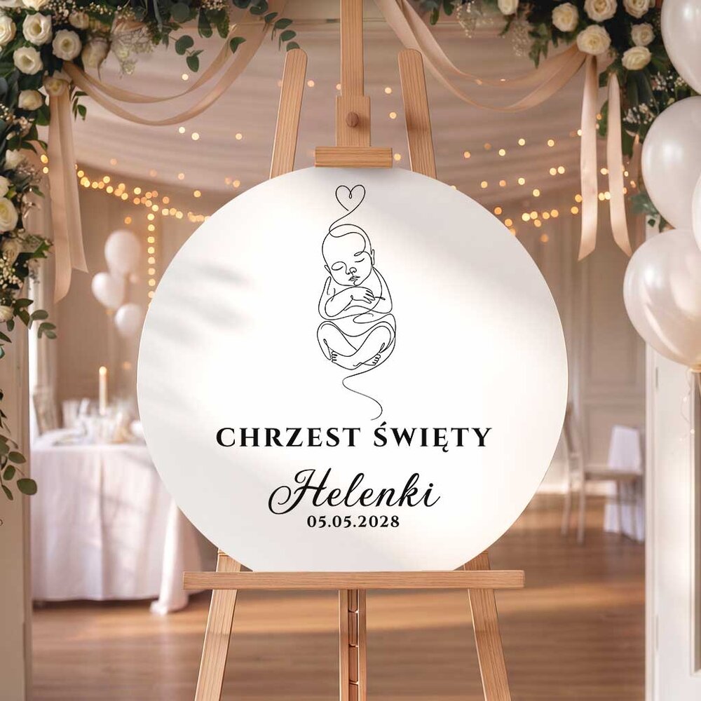 Okrągła tablica powitalna na Chrzest Święty - 60 cm