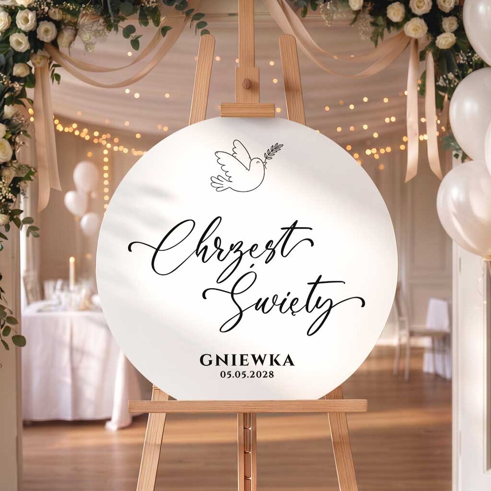 Okrągła tablica powitalna na Chrzest Święty - 60 cm