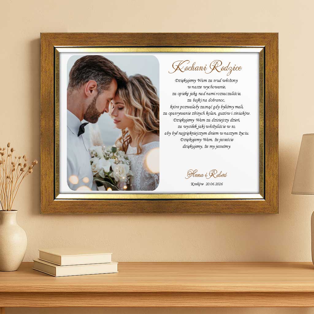 Podziękowania dla rodziców złota ramka