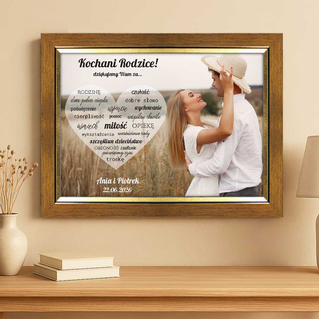 Podziękowania dla rodziców złota ramka