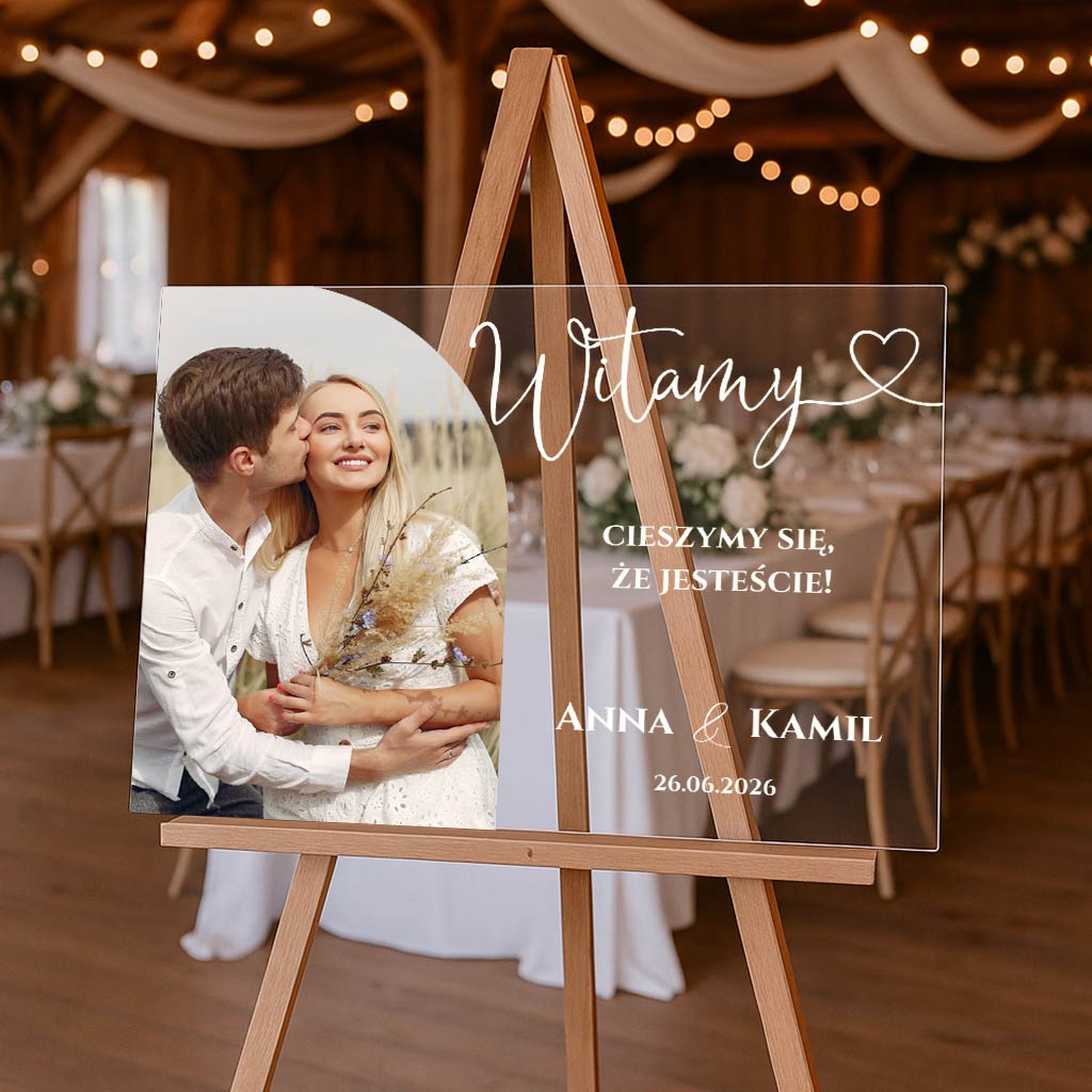 Akrylowa tablica powitalna ze zdjęciem
