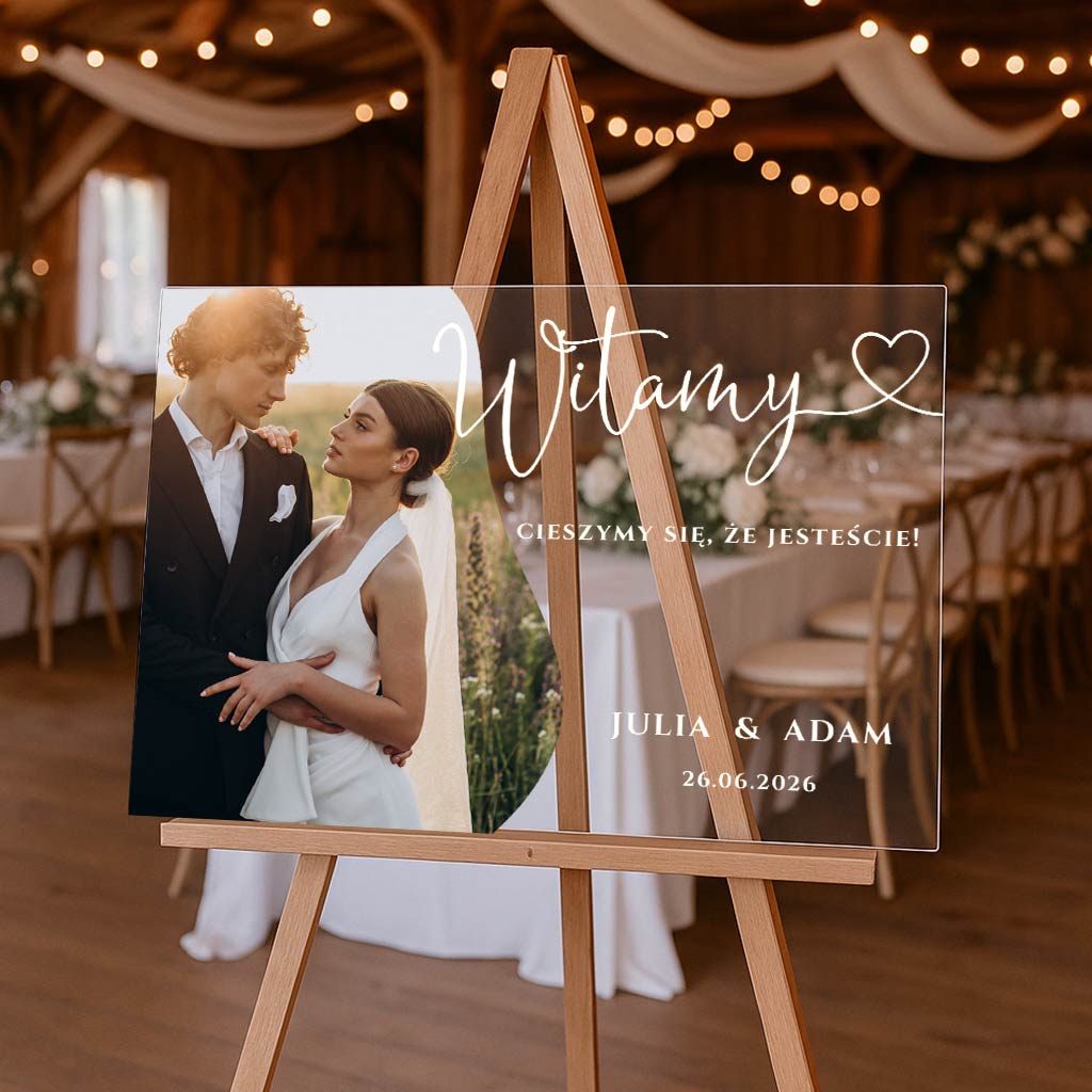 Akrylowa tablica powitalna ze zdjęciem