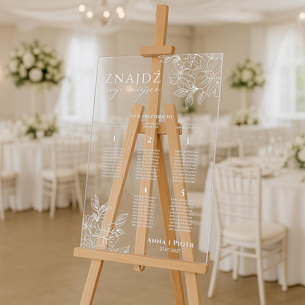 Akrylowa tablica z usadzeniem gości Selma