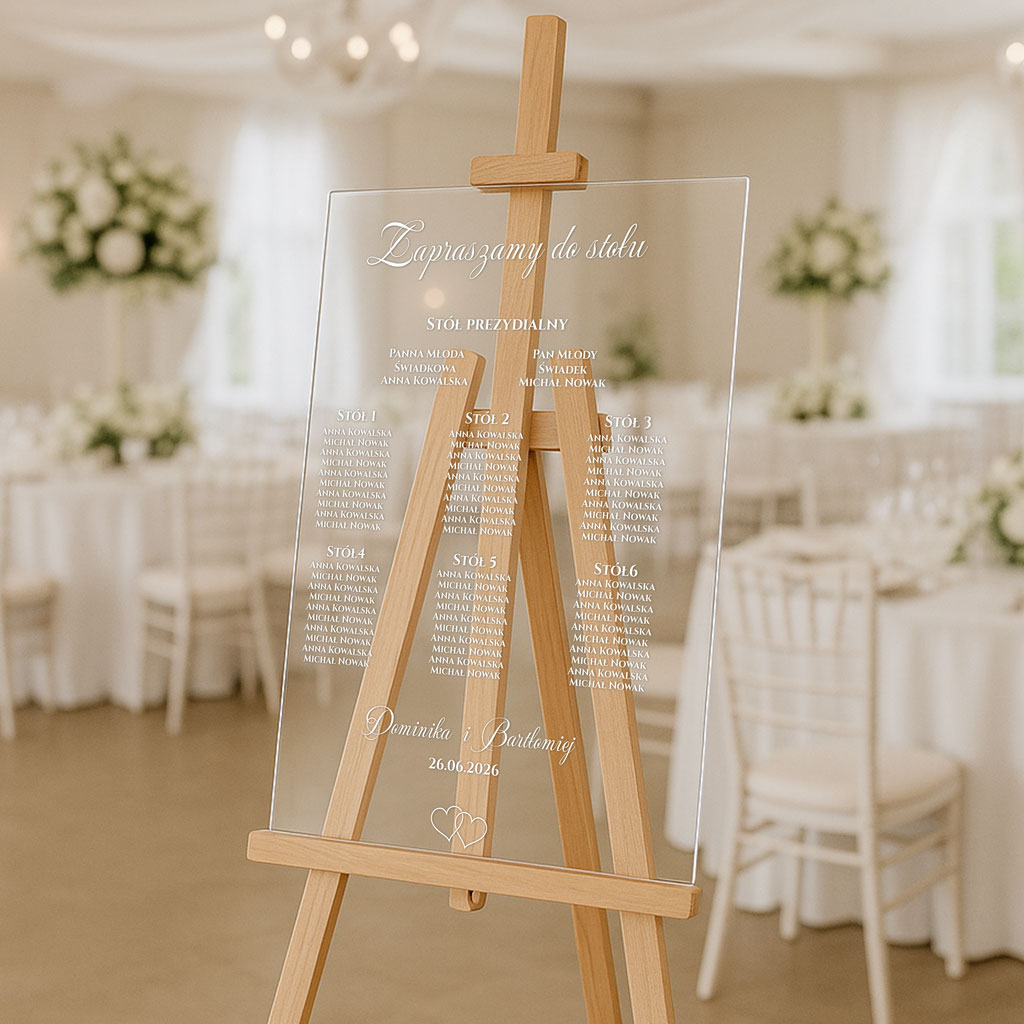 Akrylowa tablica z usadzeniem gości napisy