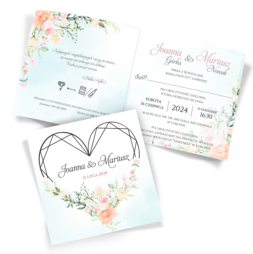 Złocone zaproszenia ślubne Peonia