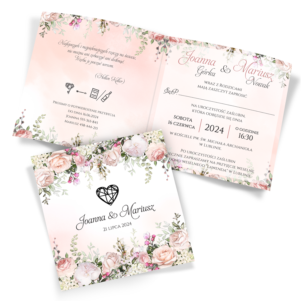 Złocone zaproszenia ślubne Peonia