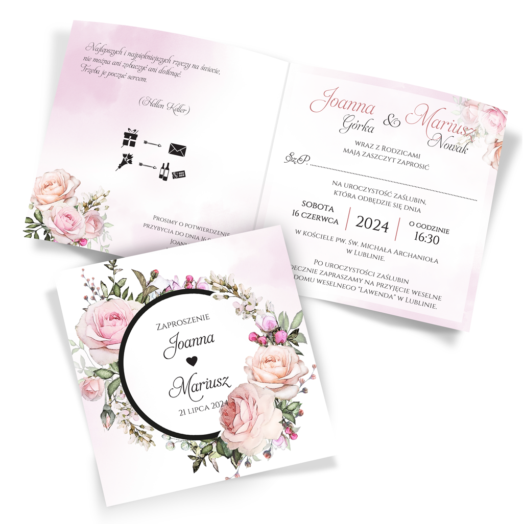 Złocone zaproszenia ślubne Peonia